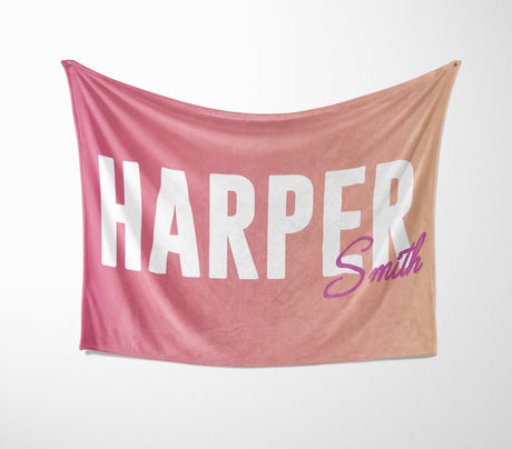 Personalised Name Gradient Two Tone Coloured Soft Warm Fleece Blanket Decoration