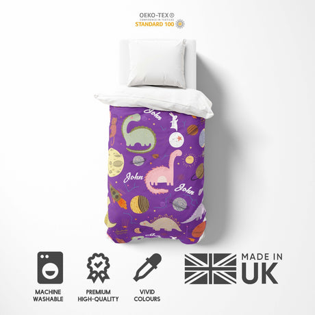 Personalised Name Cartoon Baby Dinosaur Kids Single Bed Duvet Cover + Pillowcase