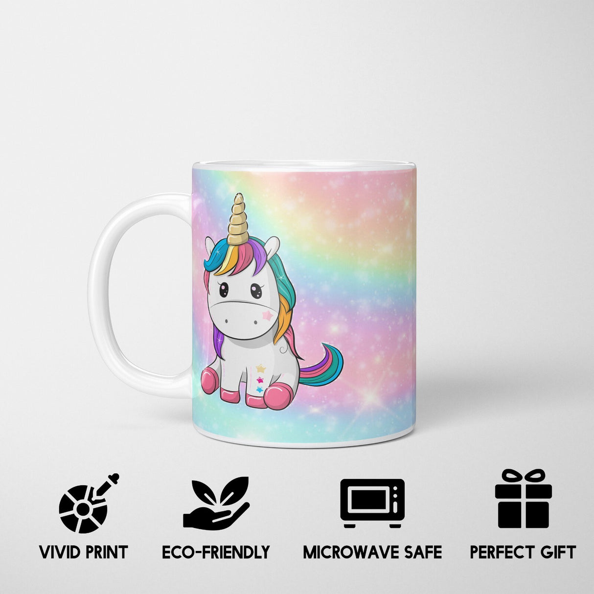 Personalised Custom Name Cute Rainbow Unicorn Mug & Coaster Set Gift for Kids