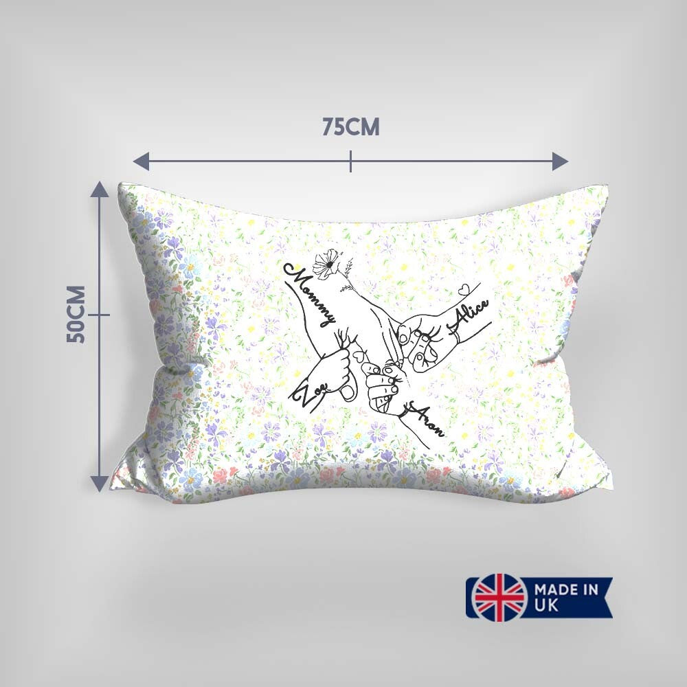 Mother's Day Gift Custom Floral Hands Name Novelty Memory Pillowcase Decor