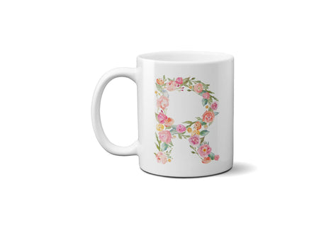 Personalised Alphabet Floral Name Initial Letter Coffee Mug Gift 11oz Ceramic