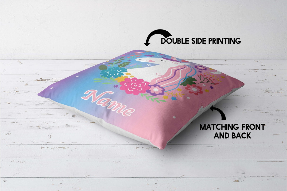 Personalised Name Unicorn Dream Fantasy Mythical Square Fill Zip Cushion Throw