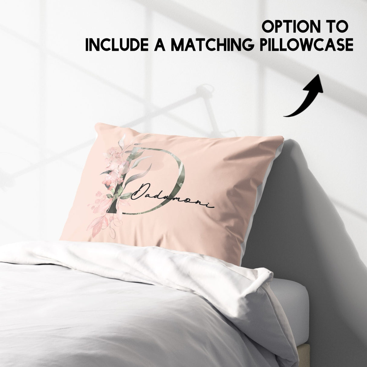 Personalised Name Botanical Blush Initial Single Bed Duvet Cover Pillowcase Set