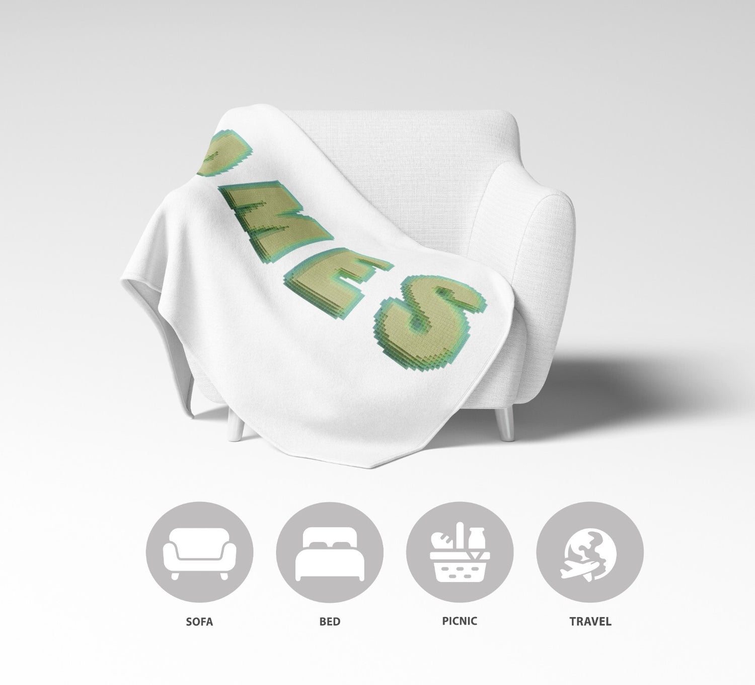 Personalised Any Name Bold Pixel 3D Novelty Soft Fleece Mink Blanket Gift Decor