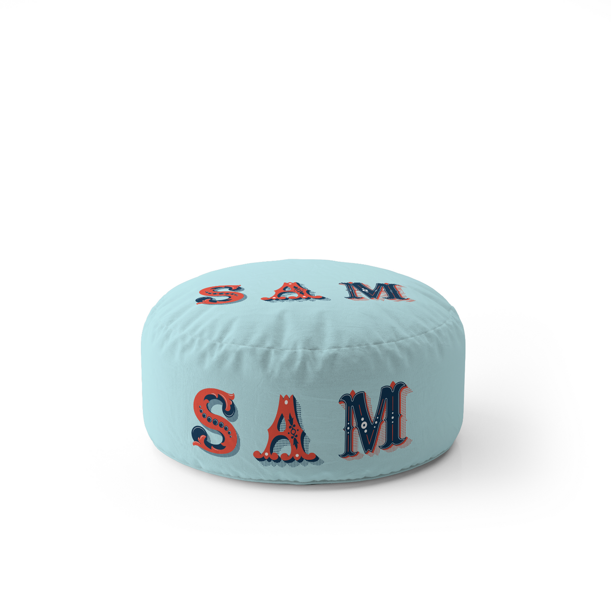 Personalise Vintage Ornament Name Kids Font Ottoman Filled Pouffe Washable Cover