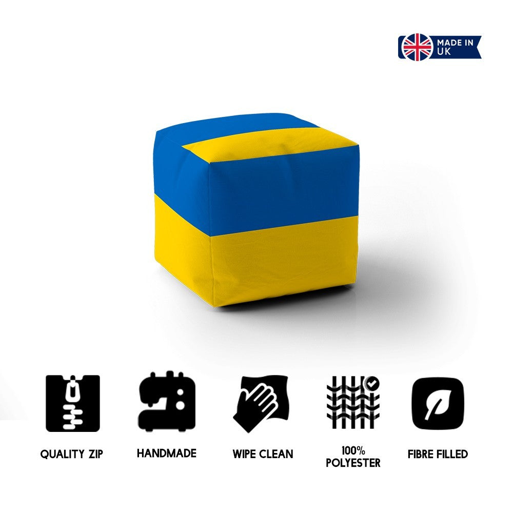 Ukraine Flag Patriotic Ottoman Filled Pouffe Footrest Washable Cover Custom Gift