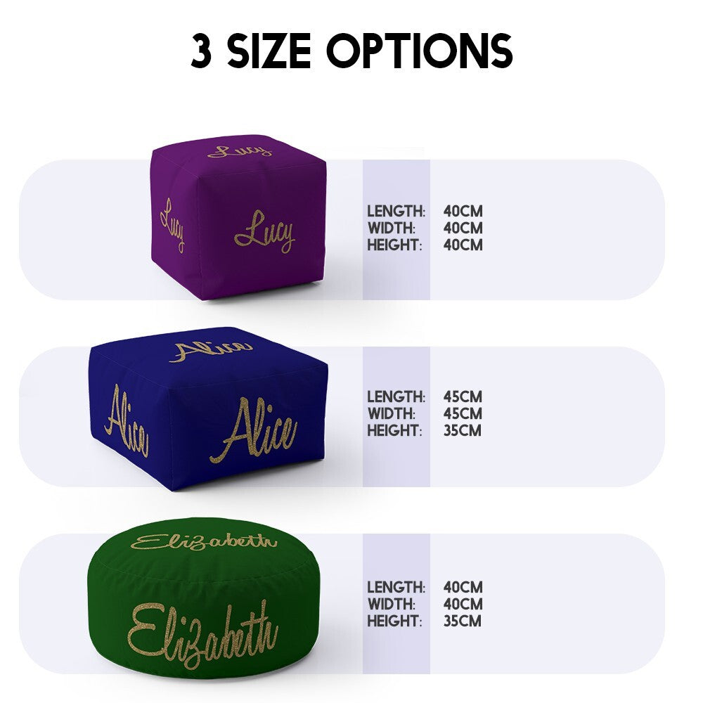 Personalised Name Gold Glitter Font Kids Ottoman Filled Pouffe Washable Cover