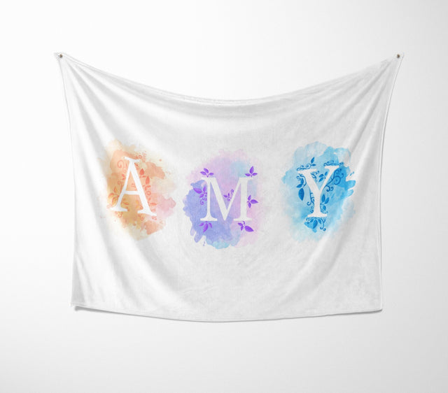 Personalised Name Watercolour Letter Novelty Soft Fleece Mink Blanket Gift Decor