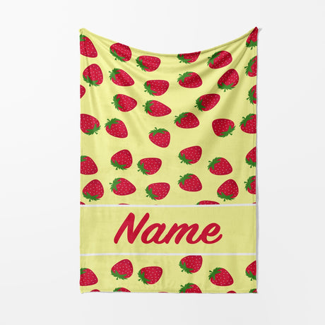 Personalised Custom Name Colour Strawberries Soft Warm Fleece Blanket Decoration