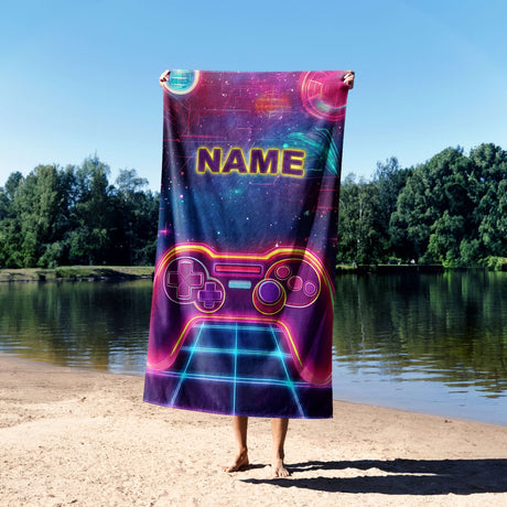 Personalised Name Gamer Controller Kids Soft Absorbent Beach Bath Sheet Towel