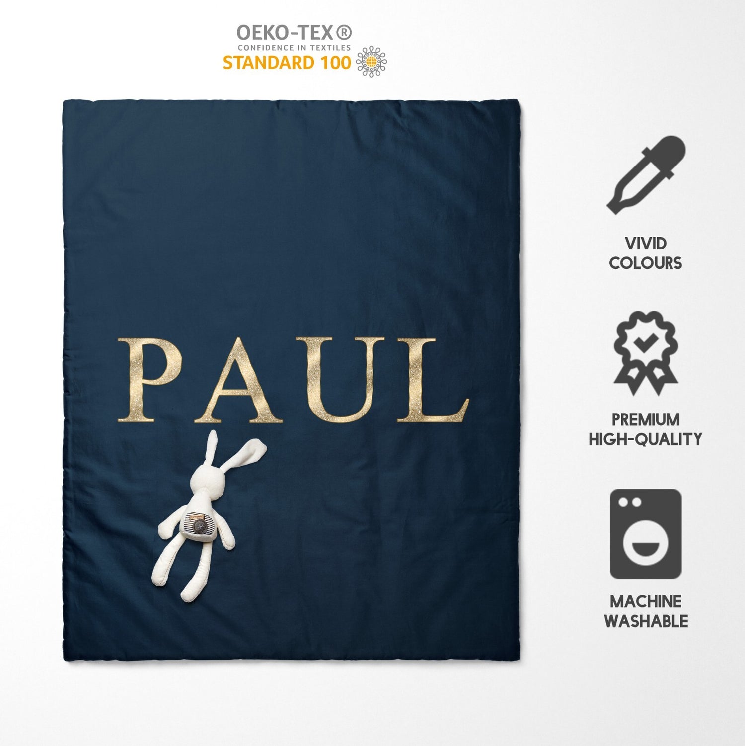 Personalised Name Vector Gold Font Kids Cot Bedding Duvet Cover + Pillowcase