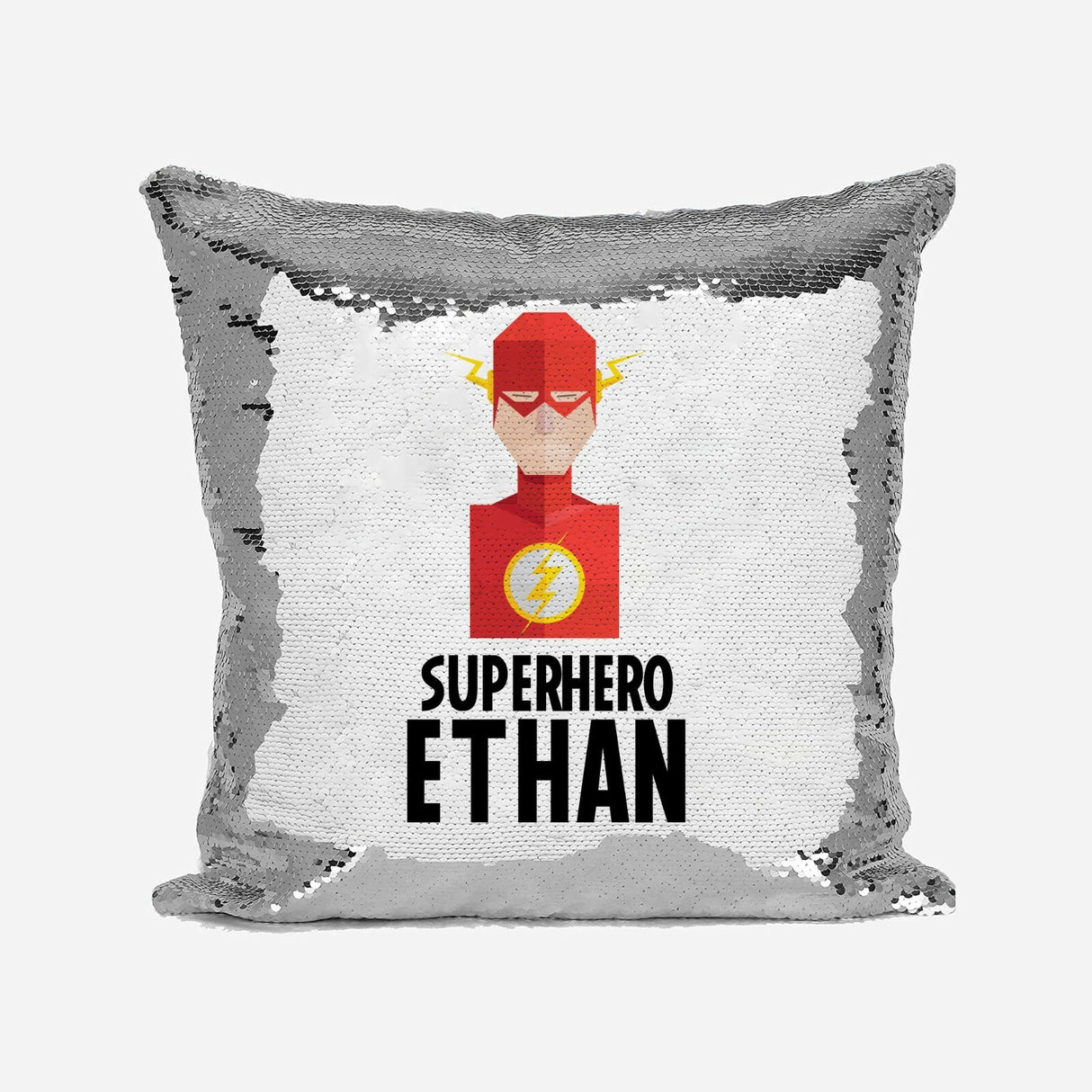 Superhero Personalised Name Kids Boys Sequin Magic Cushion Cover + Pillow
