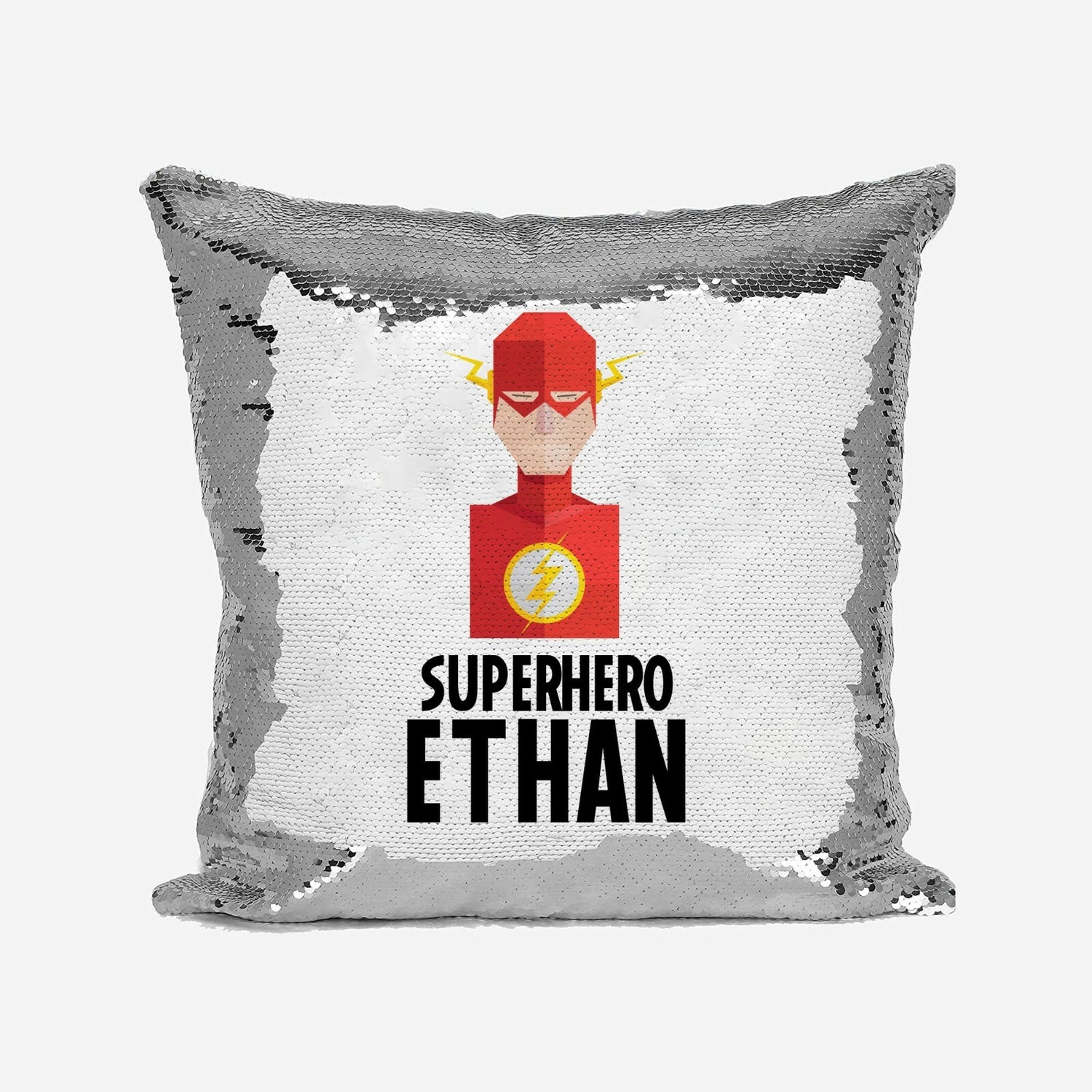 Superhero Personalised Name Kids Boys Sequin Magic Cushion Cover + Pillow
