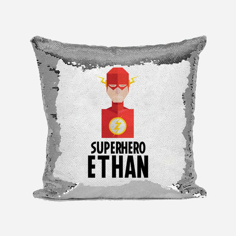 Superhero Personalised Name Kids Boys Sequin Magic Cushion Cover + Pillow