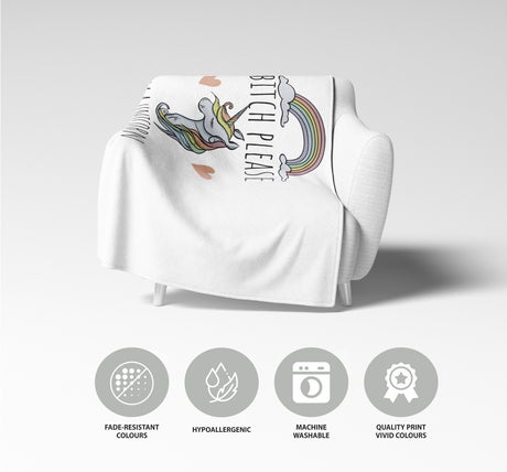 B*tch Please I'm a Unicorn Rude Custom Colour Fleece Mink Blanket Throw Gift