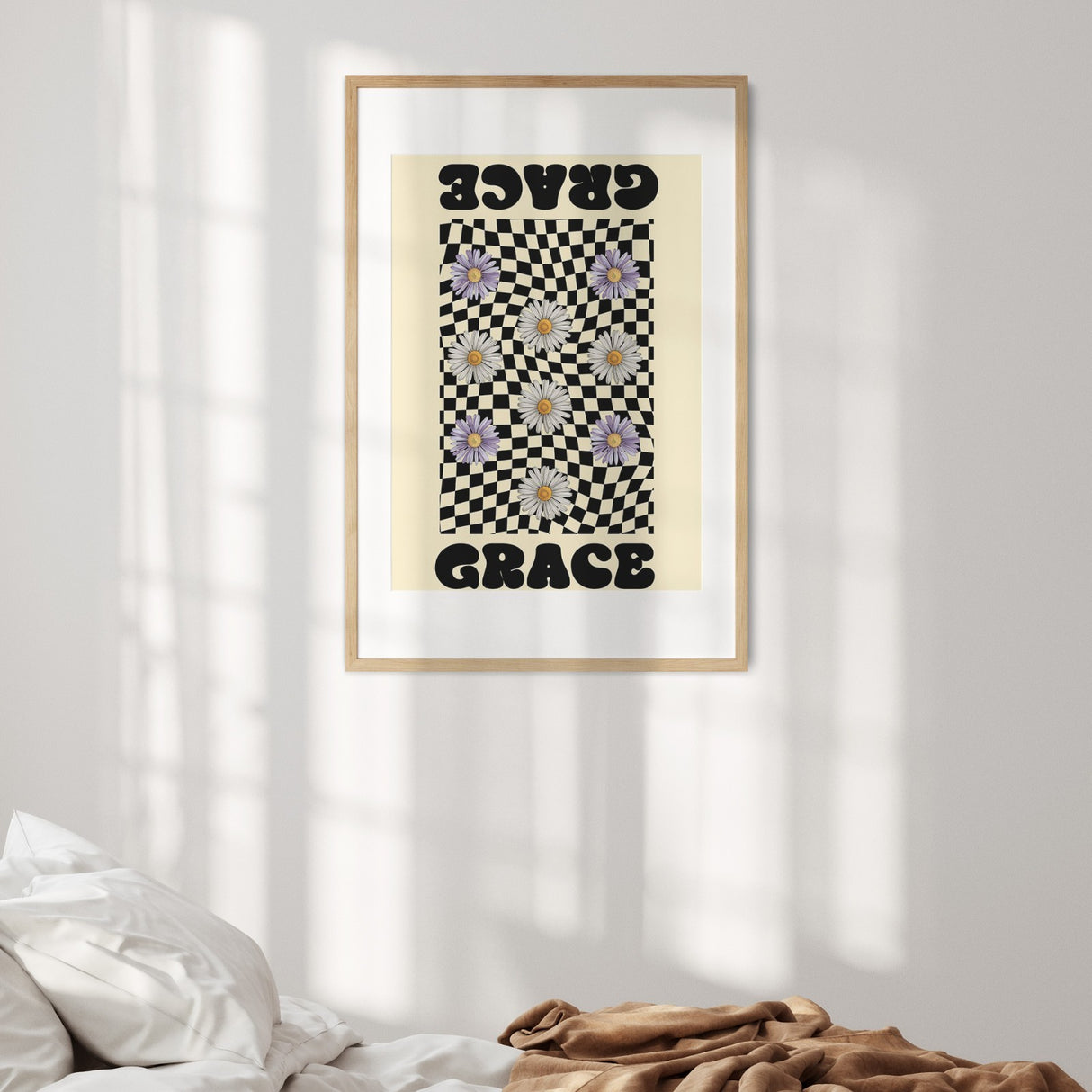 Personalised Custom Name Retro Daisy Grid Wall Art Colour Poster Print & Decor