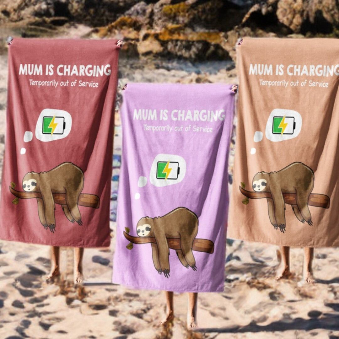 Mum Is Charging Funny Animal Novelty Absorbent Beach Bath Sheet Towel Gift