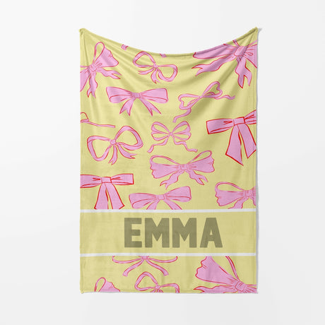 Personalised Name Coloured Pink Bows Printed Soft Warm Fleece Blanket Decor