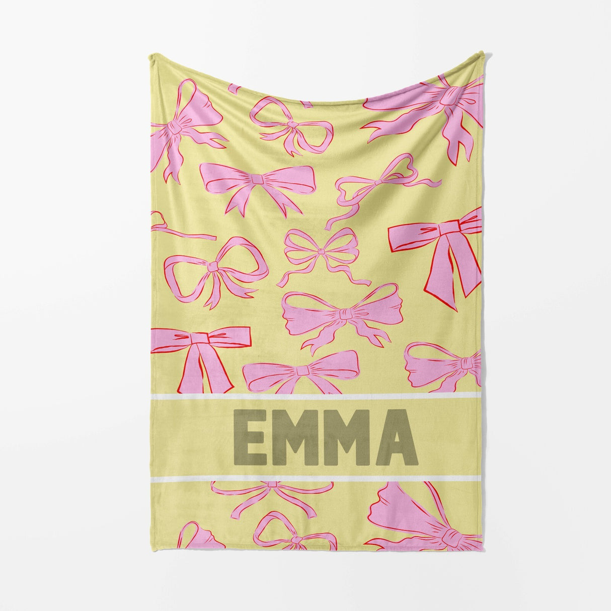 Personalised Name Coloured Pink Bows Printed Soft Warm Fleece Blanket Decor