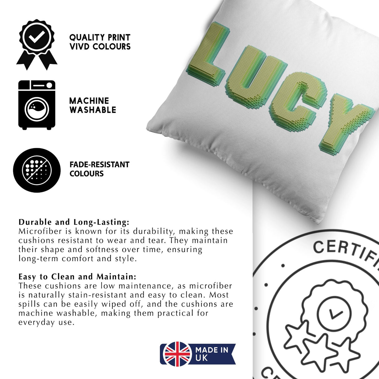 Personalised Any Name Bold Pixel 3D Soft Square Filled Cushion Throw Decor Gift