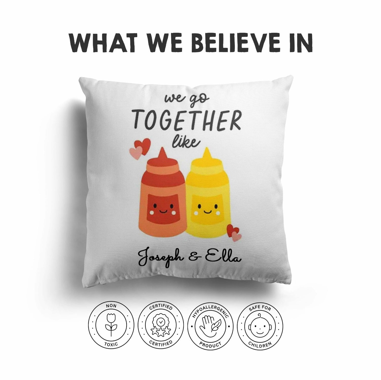 We Go Together Ketchup + Mustard Valentines Love Square Filled Cushion Decor