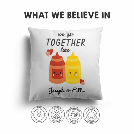 We Go Together Ketchup + Mustard Valentines Love Square Filled Cushion Decor