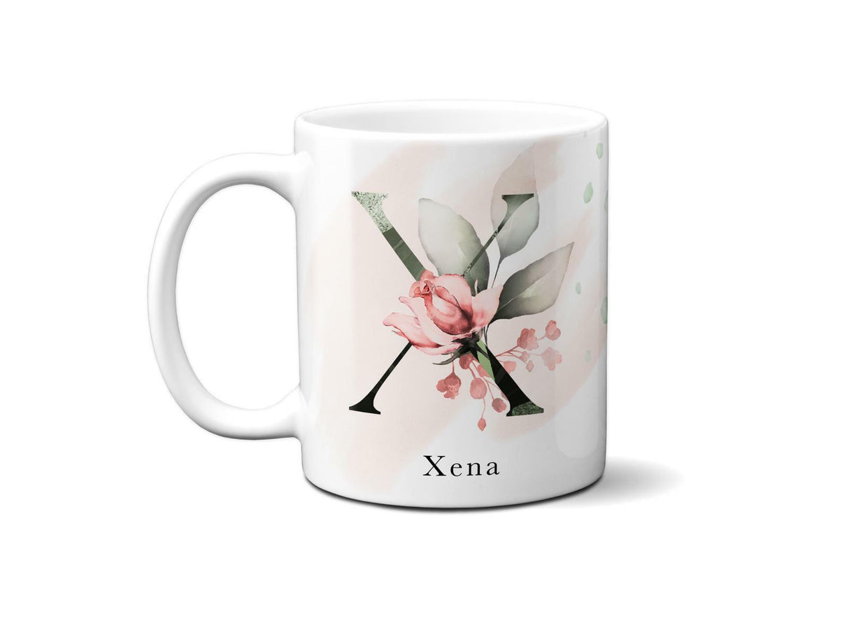 Gentle Touch Blush Pink Design Name Initial Letter Coffee Mug Gift 11oz Ceramic