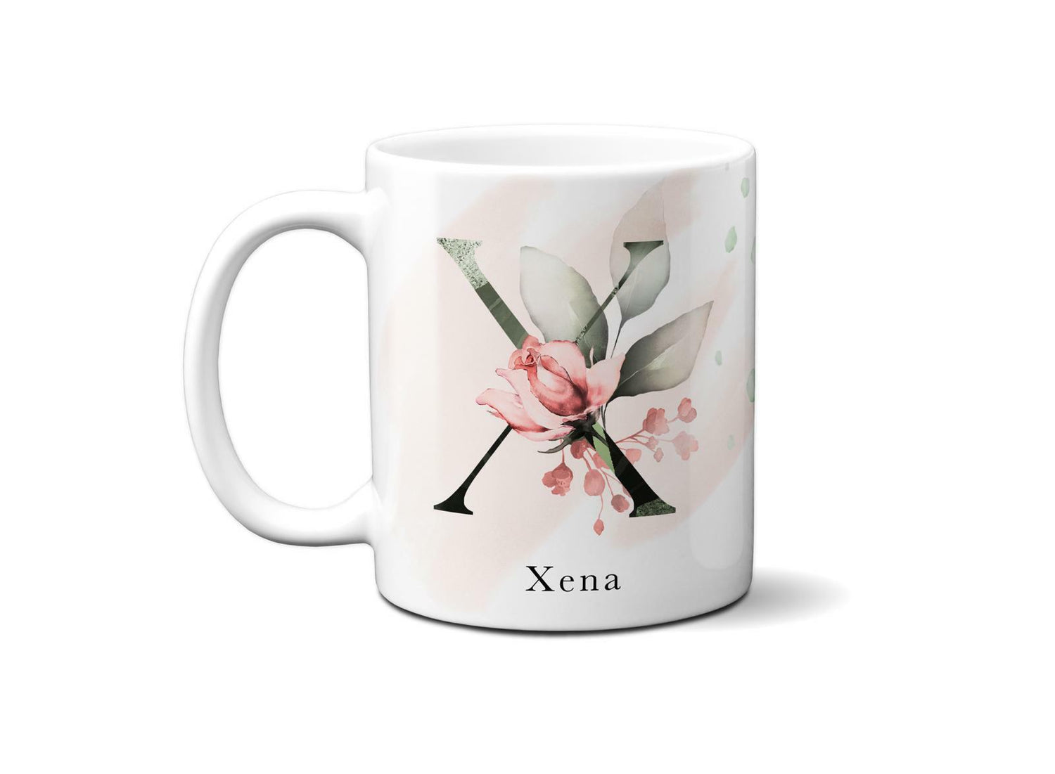 Gentle Touch Blush Pink Design Name Initial Letter Coffee Mug Gift 11oz Ceramic