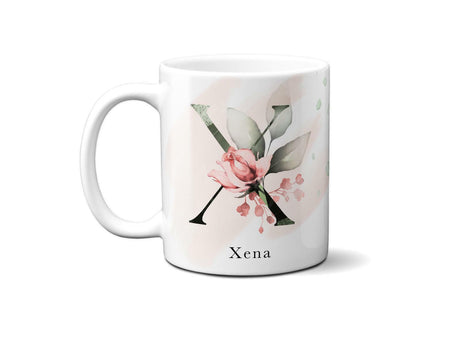 Gentle Touch Blush Pink Design Name Initial Letter Coffee Mug Gift 11oz Ceramic