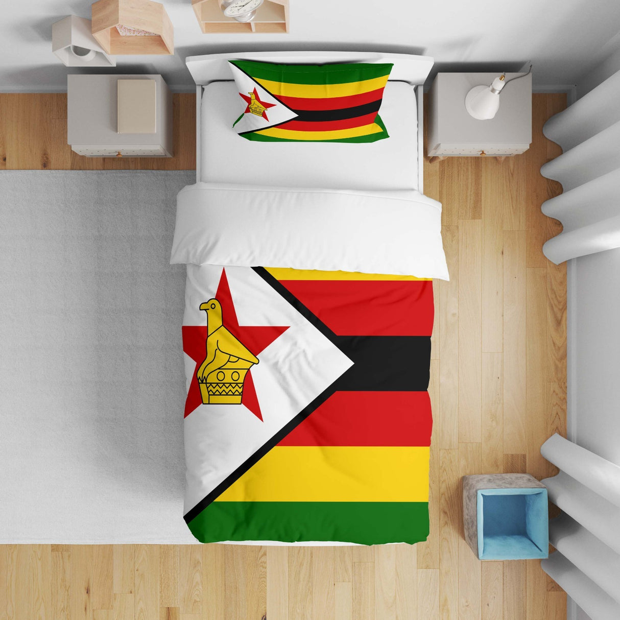 Zimbabwe Flag Design Cot Bed - Duvet Cover Toddler Pillowcase Cosy Gift Custom