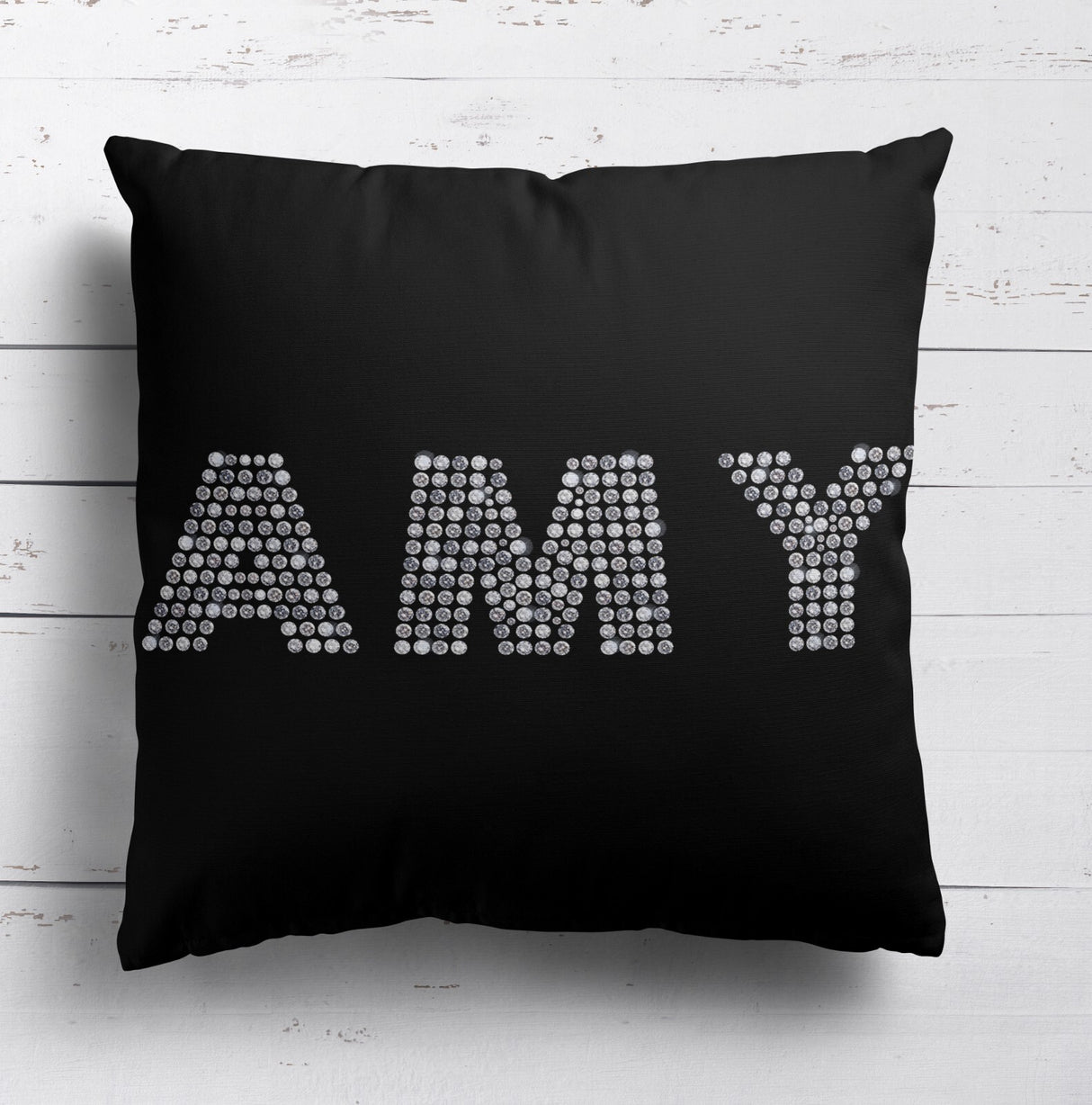 Personalised Name Diamond Gems Letters Soft Square Filled Cushion Throw Decor