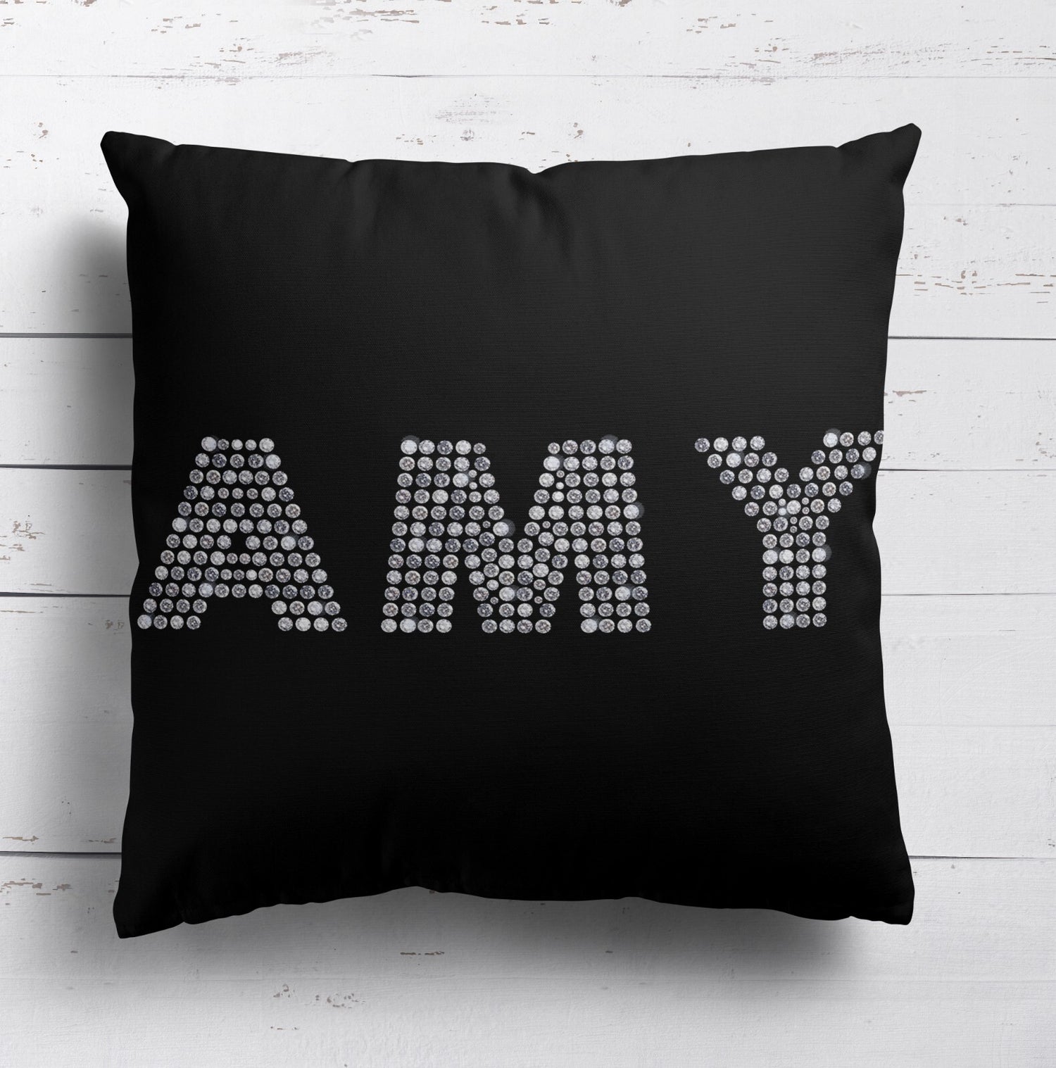 Personalised Name Diamond Gems Letters Soft Square Filled Cushion Throw Decor