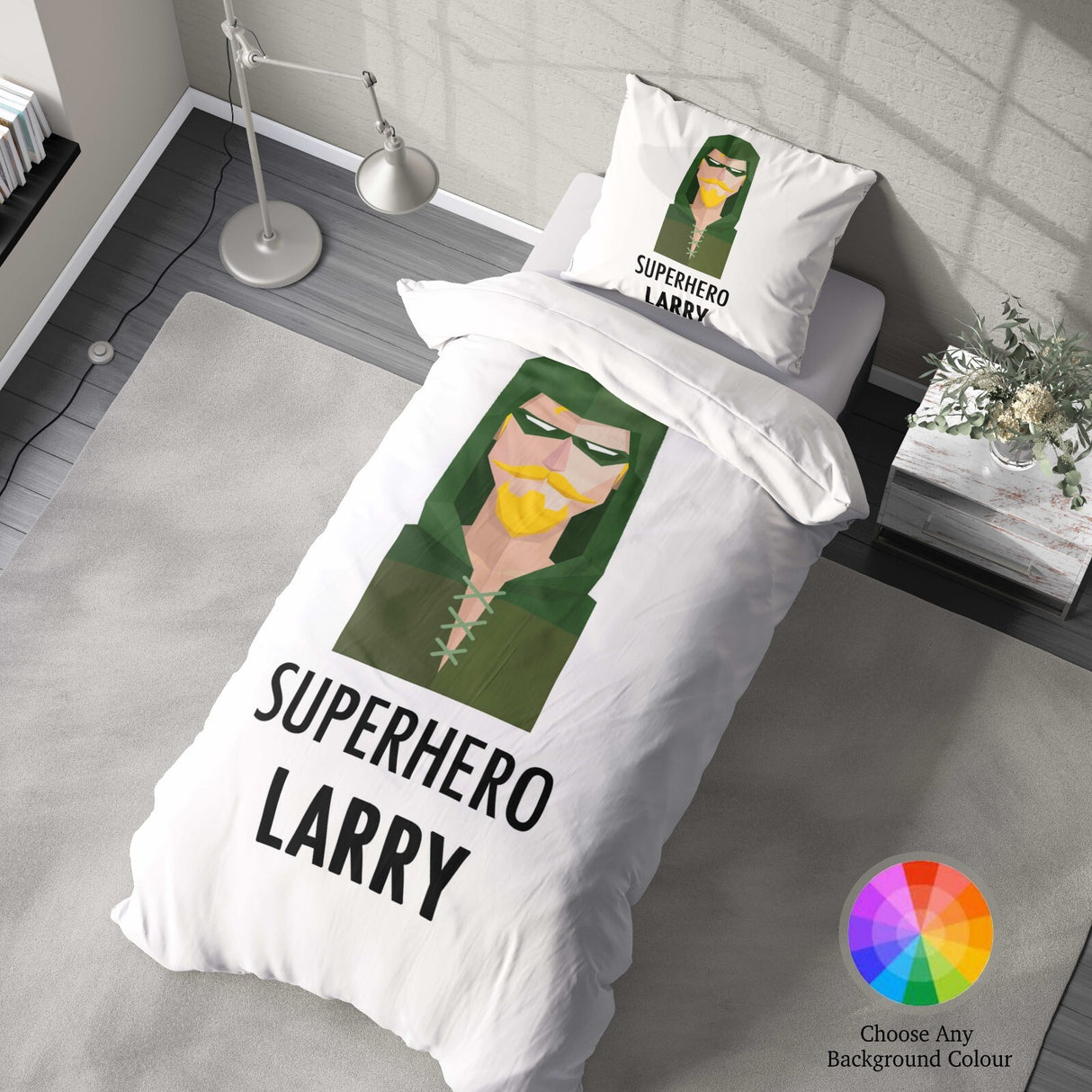 Superhero Personalised Name Custom Colour Single Bed Duvet Cover Pillowcase Set