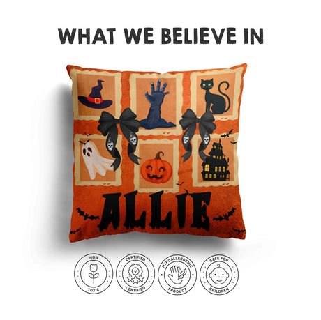 Halloween Spooky Personalised Name Printed Square Fillled Zipped Cushion Throw