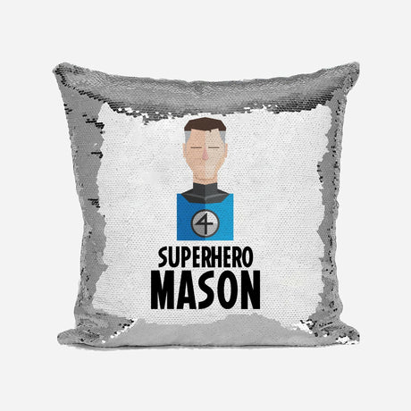 Superhero Personalised Name Kids Boys Sequin Magic Cushion Cover + Pillow
