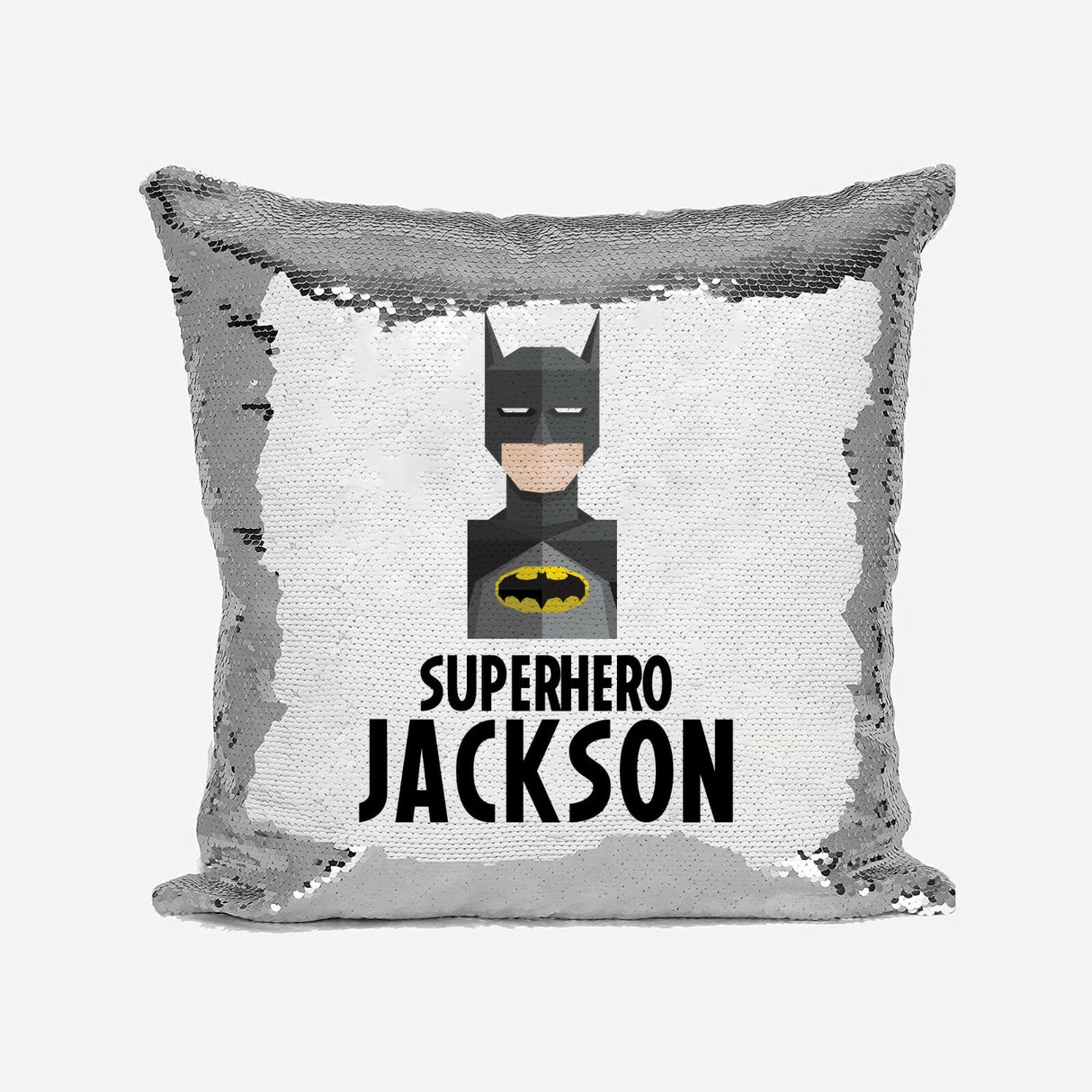 Superhero Personalised Name Kids Boys Sequin Magic Cushion Cover + Pillow