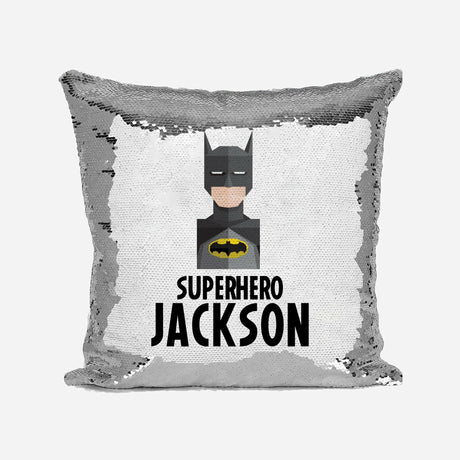 Superhero Personalised Name Kids Boys Sequin Magic Cushion Cover + Pillow