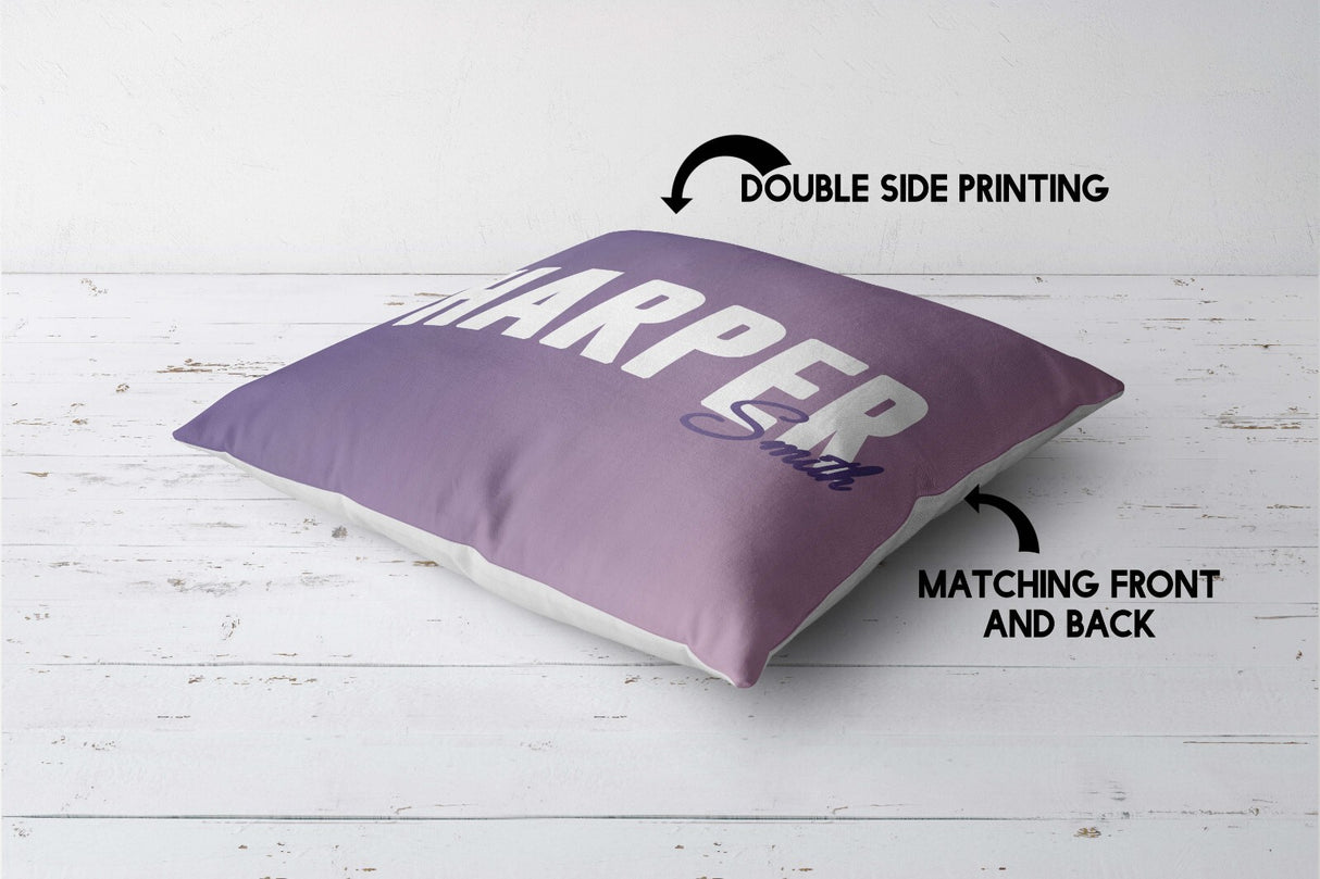 Personalised Name Gradient Two Tone Coloured Square Fill Zipped Cushion Throw