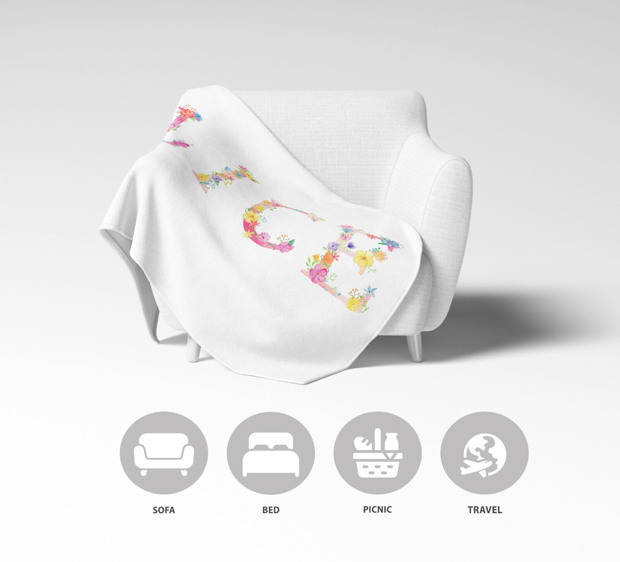 Personalised  Pink Floral Alphabet Novelty Soft Fleece Mink Blanket Gift Decor