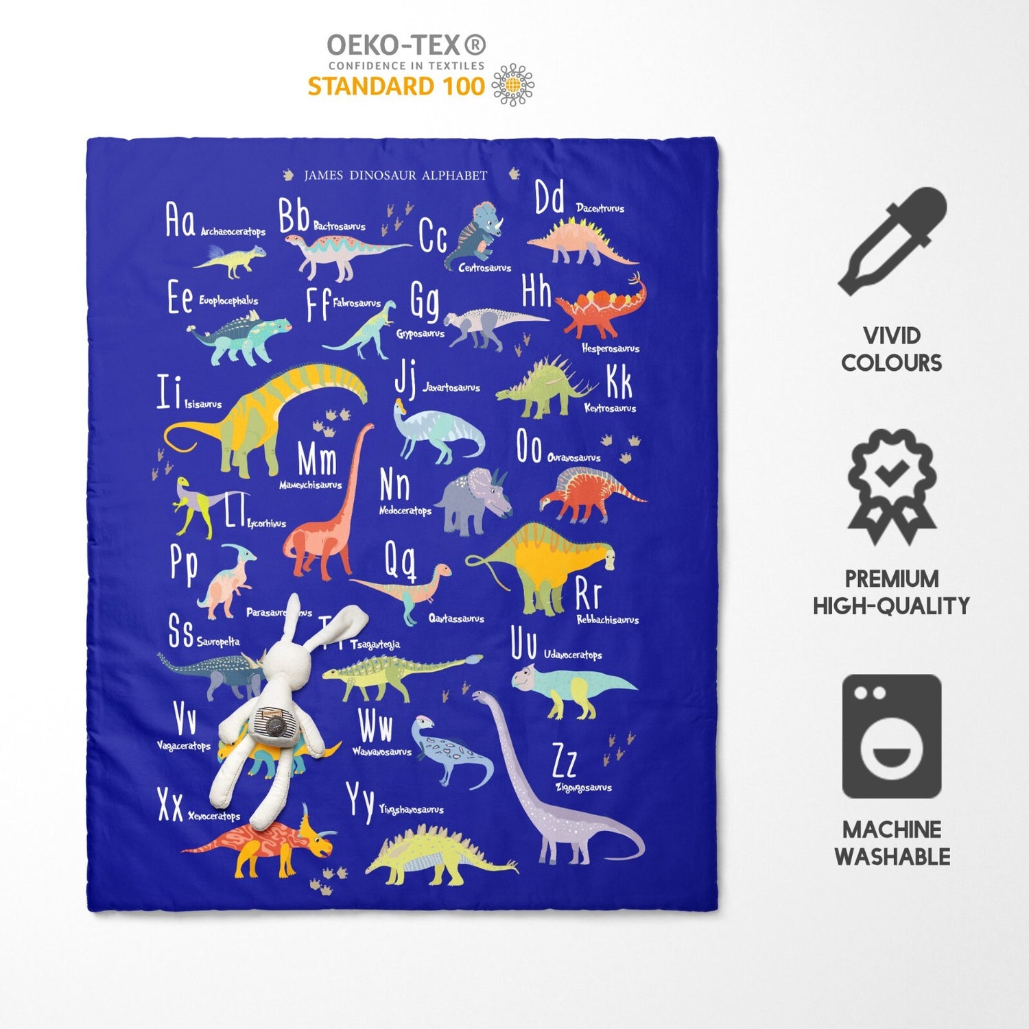 My Dinosaur Alphabet Personalised Toddler Cot Bedding Duvet Cover + Pillowcase