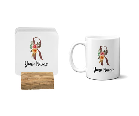 Personalised Floral Watercolour Hand Paint Effect Alphabet Floral Name Mug