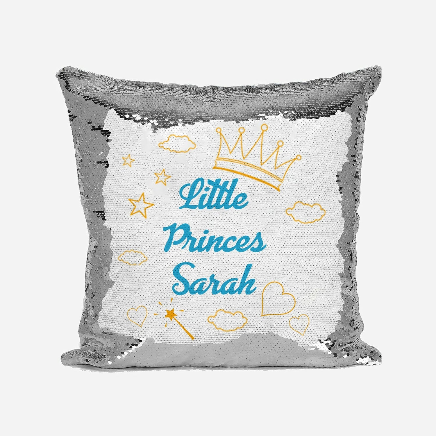 Personalised Name Shiny Sequin Magic Little Princess Cushion Cover + Pillow Kids