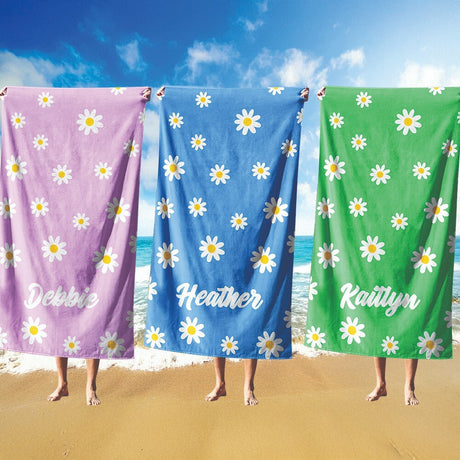 Personalised Custom Name Floral Daisies Soft Absorbent Beach Bath Sheet Towel