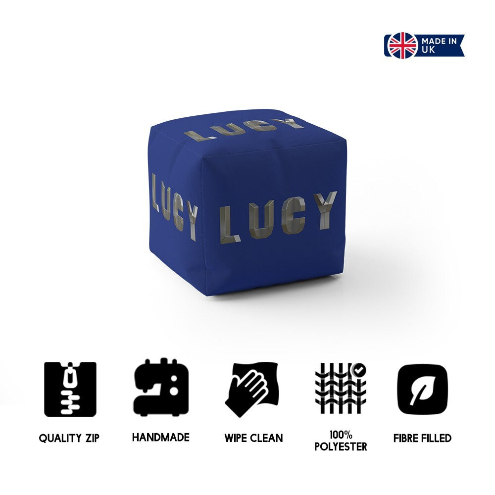 Personalised Geometal 3D Text Font Kids Ottoman Filled Pouffe Inc Washable Cover