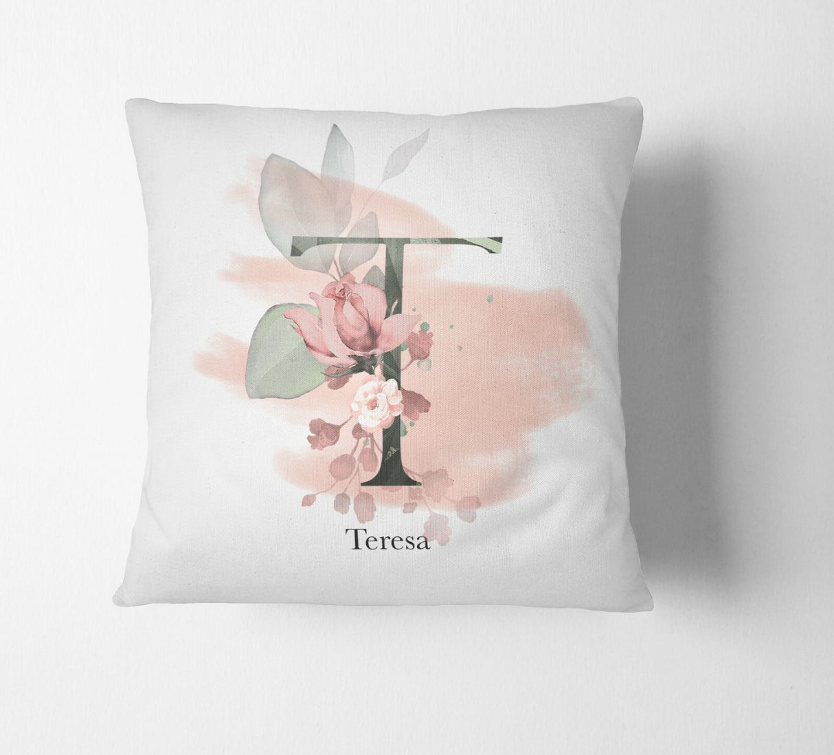 Personalised Gentle Blush Floral Pink Name Monogram Cushion Cover Case & Insert