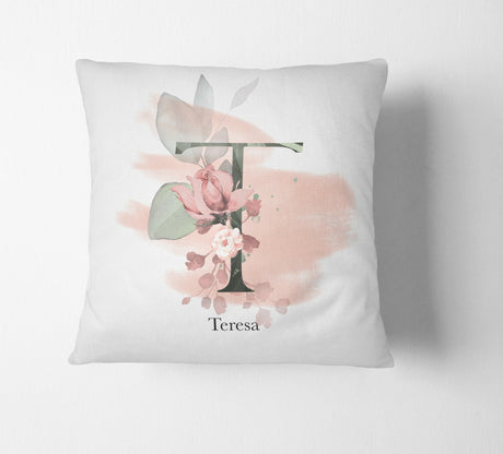 Personalised Gentle Blush Floral Pink Name Monogram Cushion Cover Case & Insert
