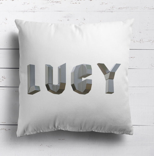 Personalised Geometal 3D Name Print Soft Square Filled Cushion Throw Decor