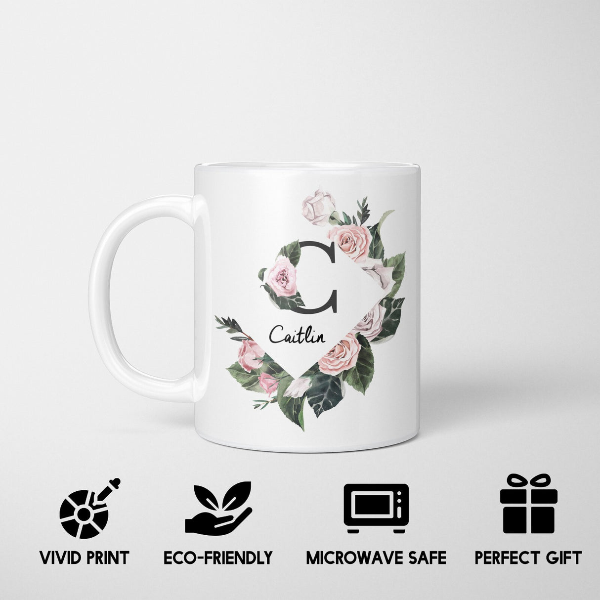 Personalised Name Botanical Floral Initial Letters Tea Coffee Mug Gift Him Her