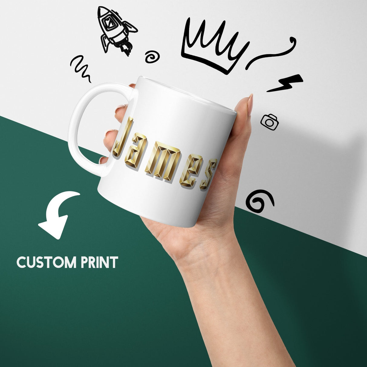 Personalised Any Name Gold Bricks Letters Coffee Tea Mug Coaster Gift Him Her