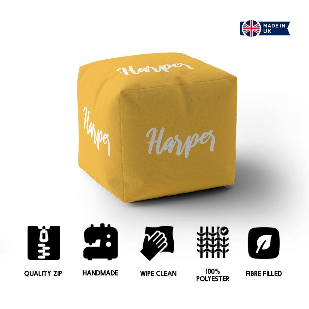Personalised Custom Name Colour Script Font Ottoman Filled Pouffe Washable Cover